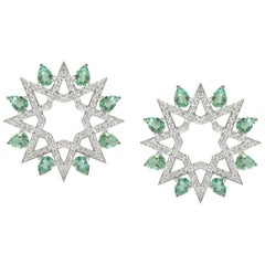 Ralph Masri – Boucles d'oreilles « Arabesque Deco » en or blanc 18 carats, diamants et prasiolite en forme d'étoile