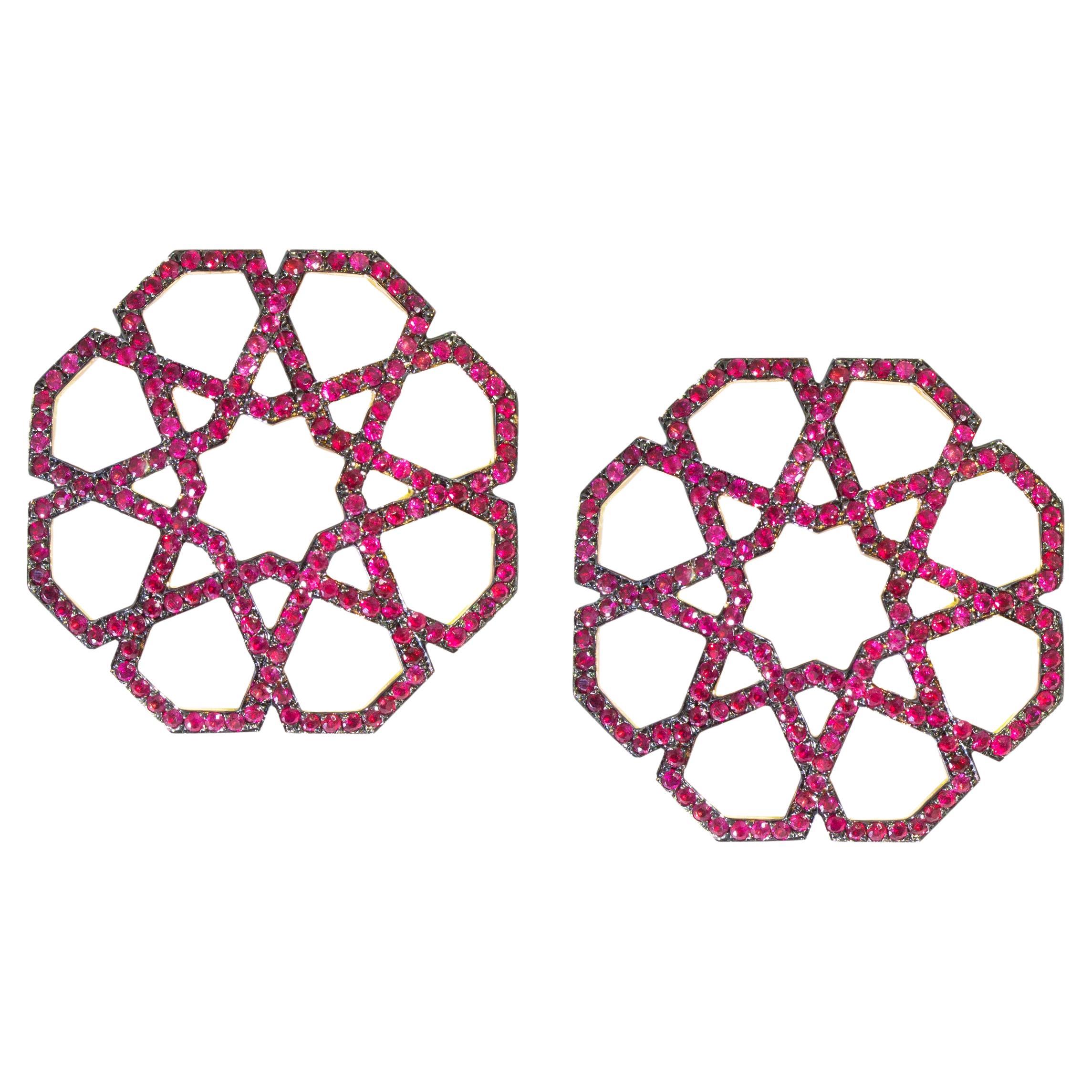 Ralph Masri Arabesque Deco Domed Ruby Earrings For Sale