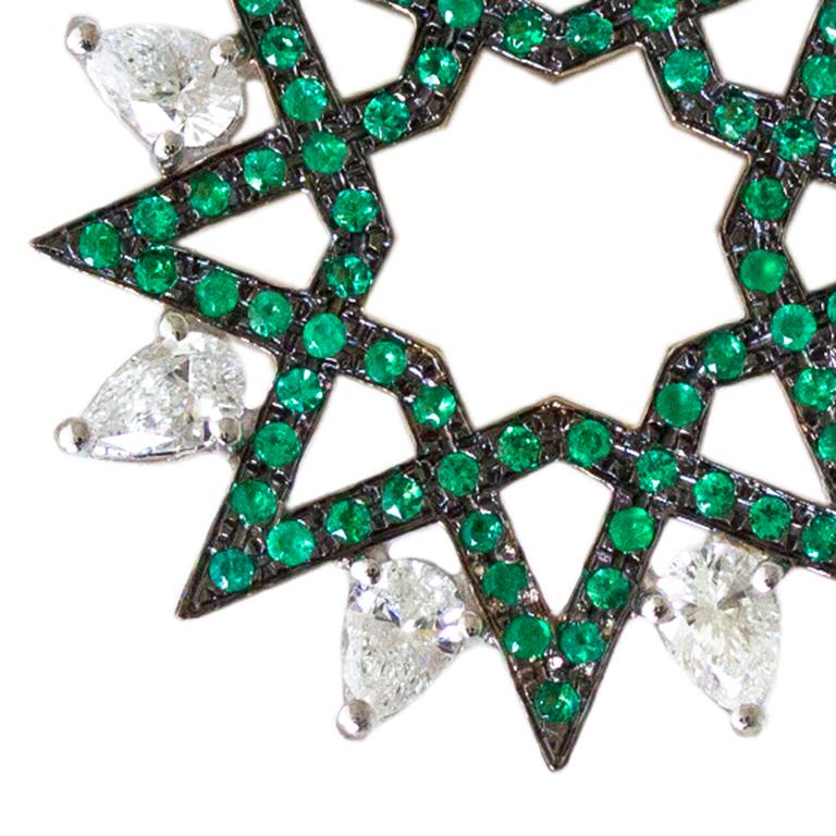 Art Deco Ralph Masri Arabesque Deco Emerald Diamond Star Studs For Sale