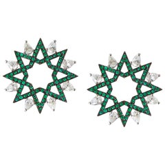 Ralph Masri Arabesque Deco Smaragd-Diamant-Stern-Ohrstecker