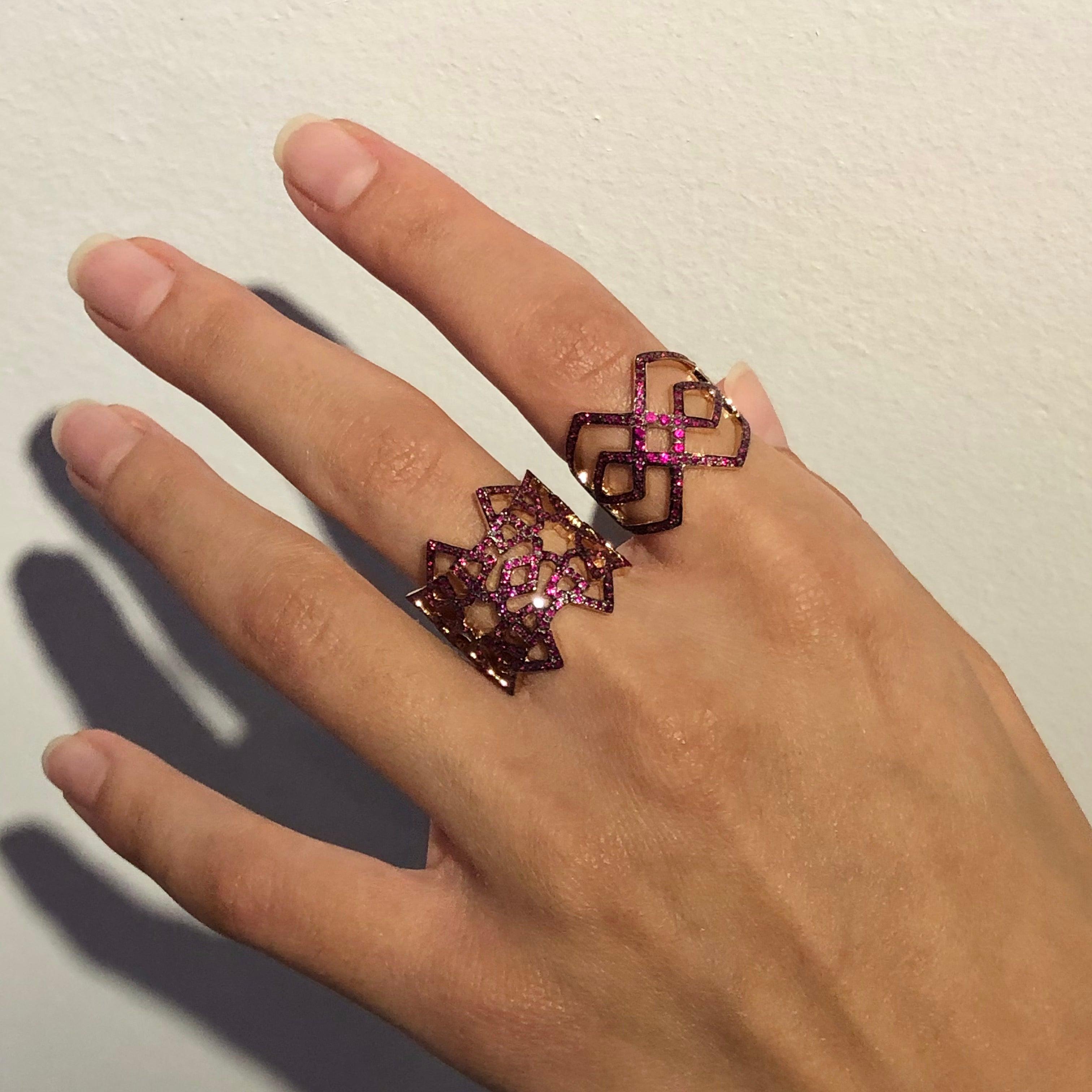 For Sale:  Ralph Masri Arabesque Deco Rose Gold Ruby Ring 2