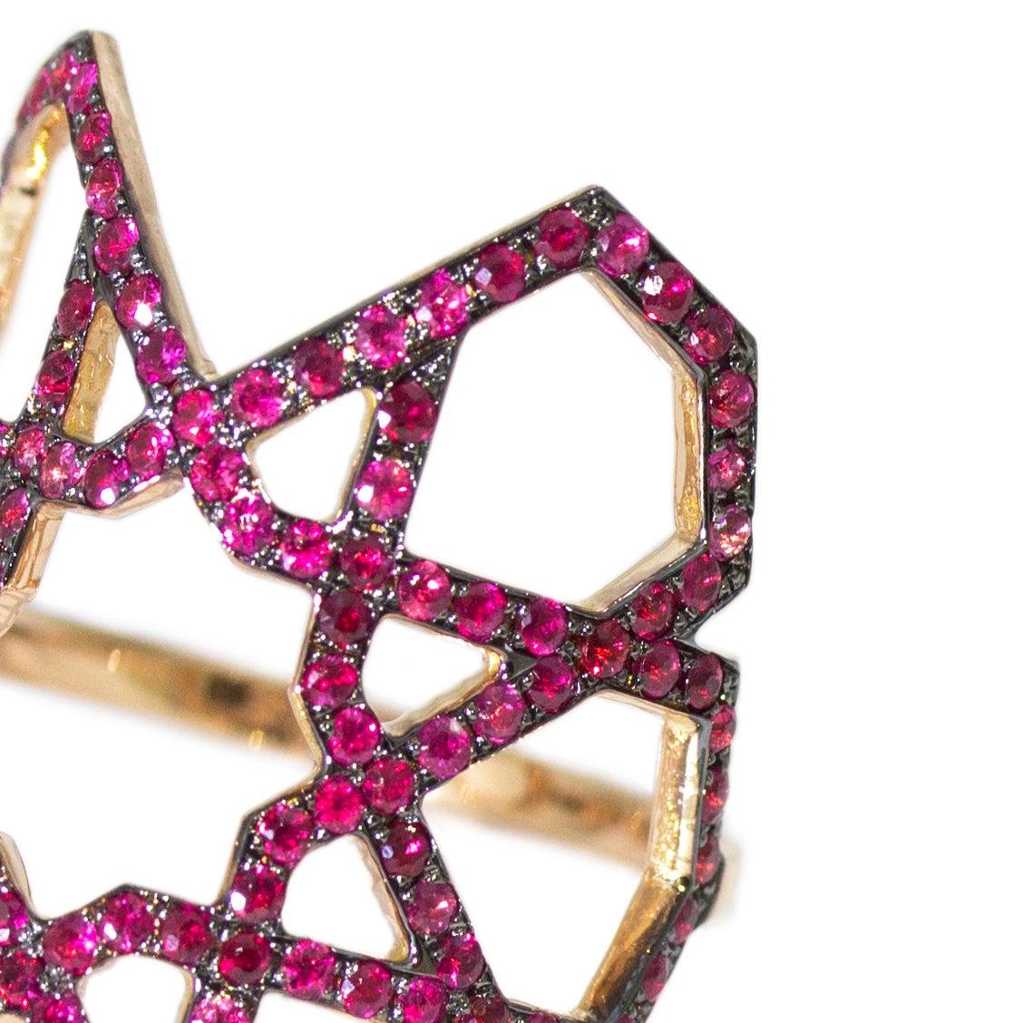 For Sale:  Ralph Masri Arabesque Deco Rose Gold Ruby Ring 4