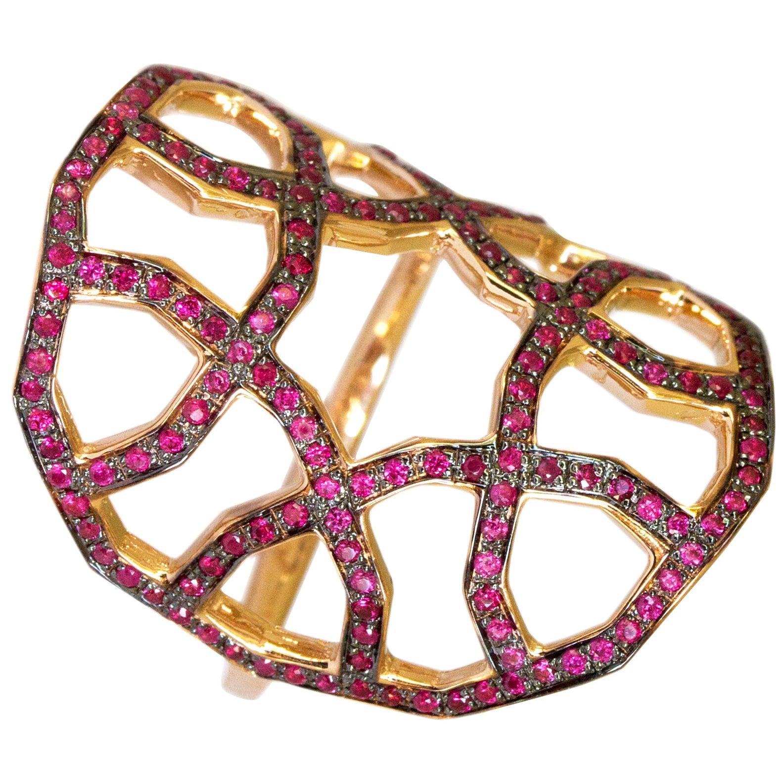 For Sale:  Ralph Masri Arabesque Deco Rose Gold Ruby Ring