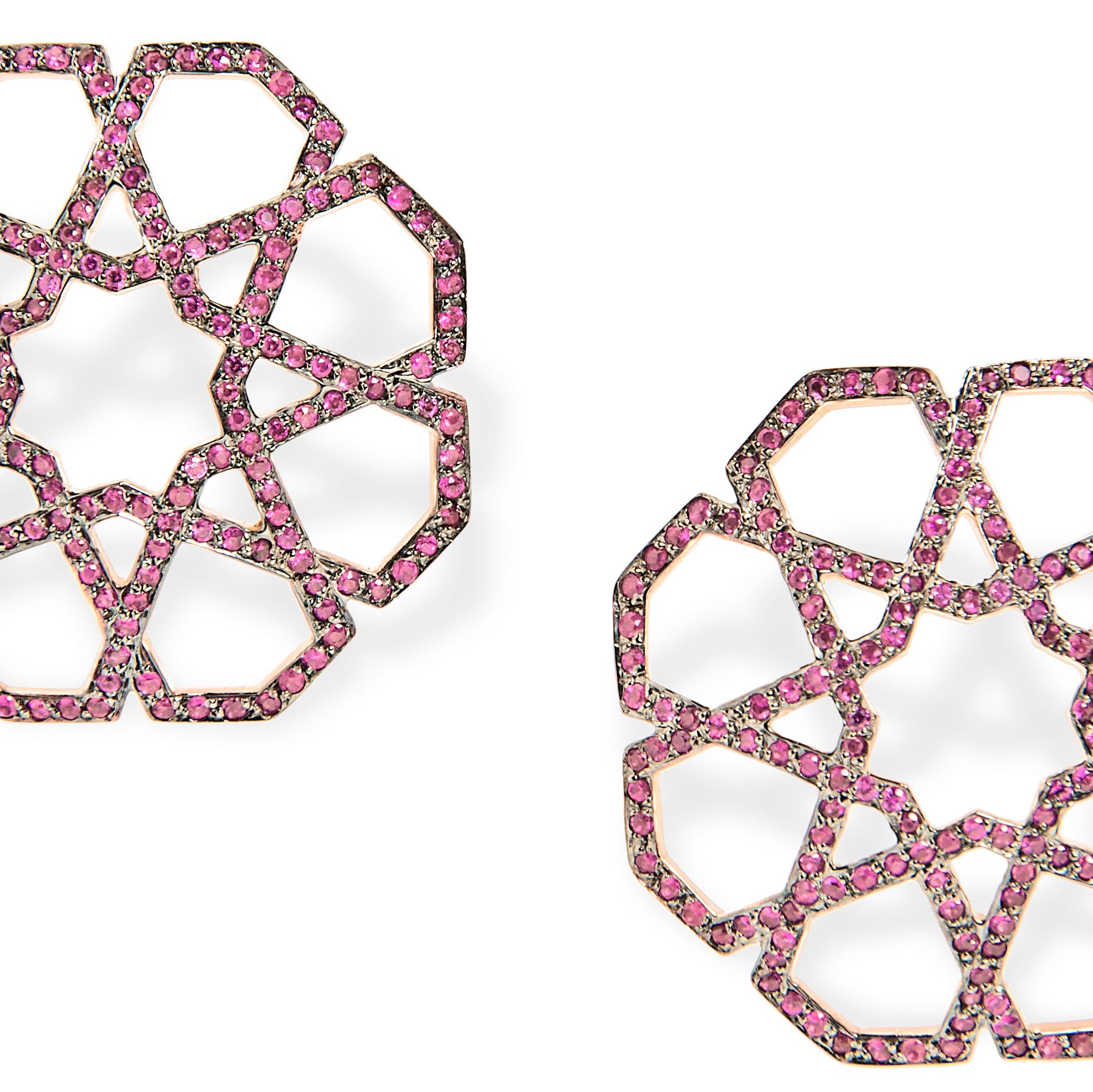 Mixed Cut Ralph Masri Arabesque Deco Ruby Earrings For Sale