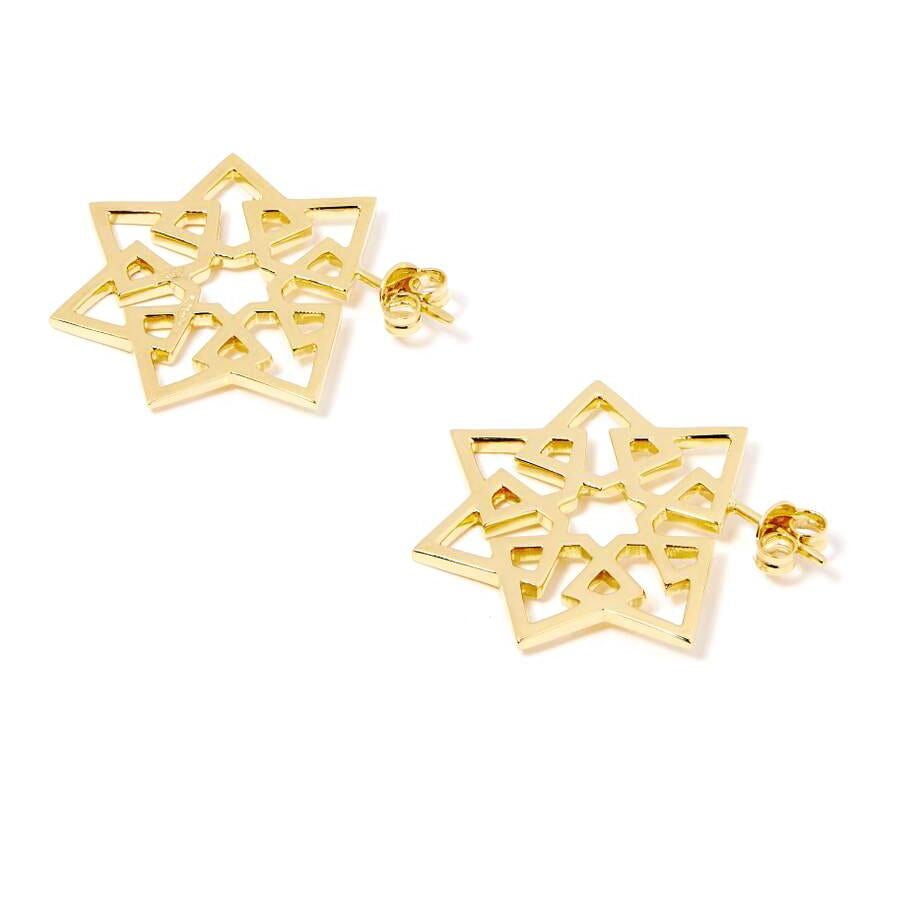 Ralph Masri Arabesque Deco Yellow Gold Star Hoops In New Condition For Sale In Barcelona, Barcelona