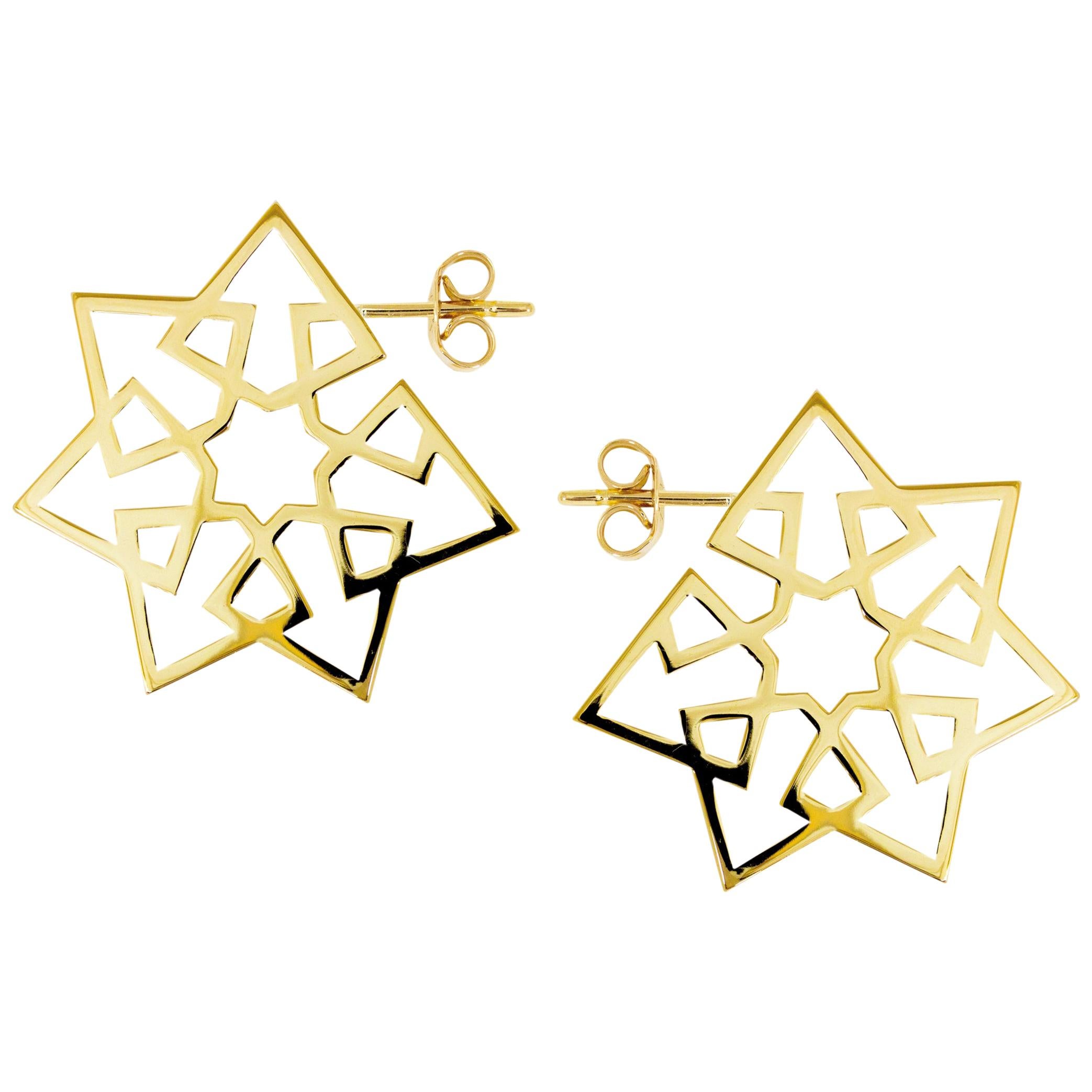 Ralph Masri Arabesque Deco Yellow Gold Star Hoops