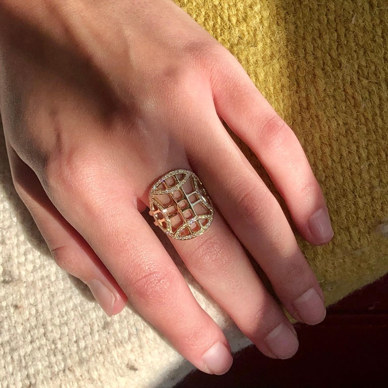 Customizable Ralph Masri Heliopolis Diamond Gold Lattice Ring For Sale