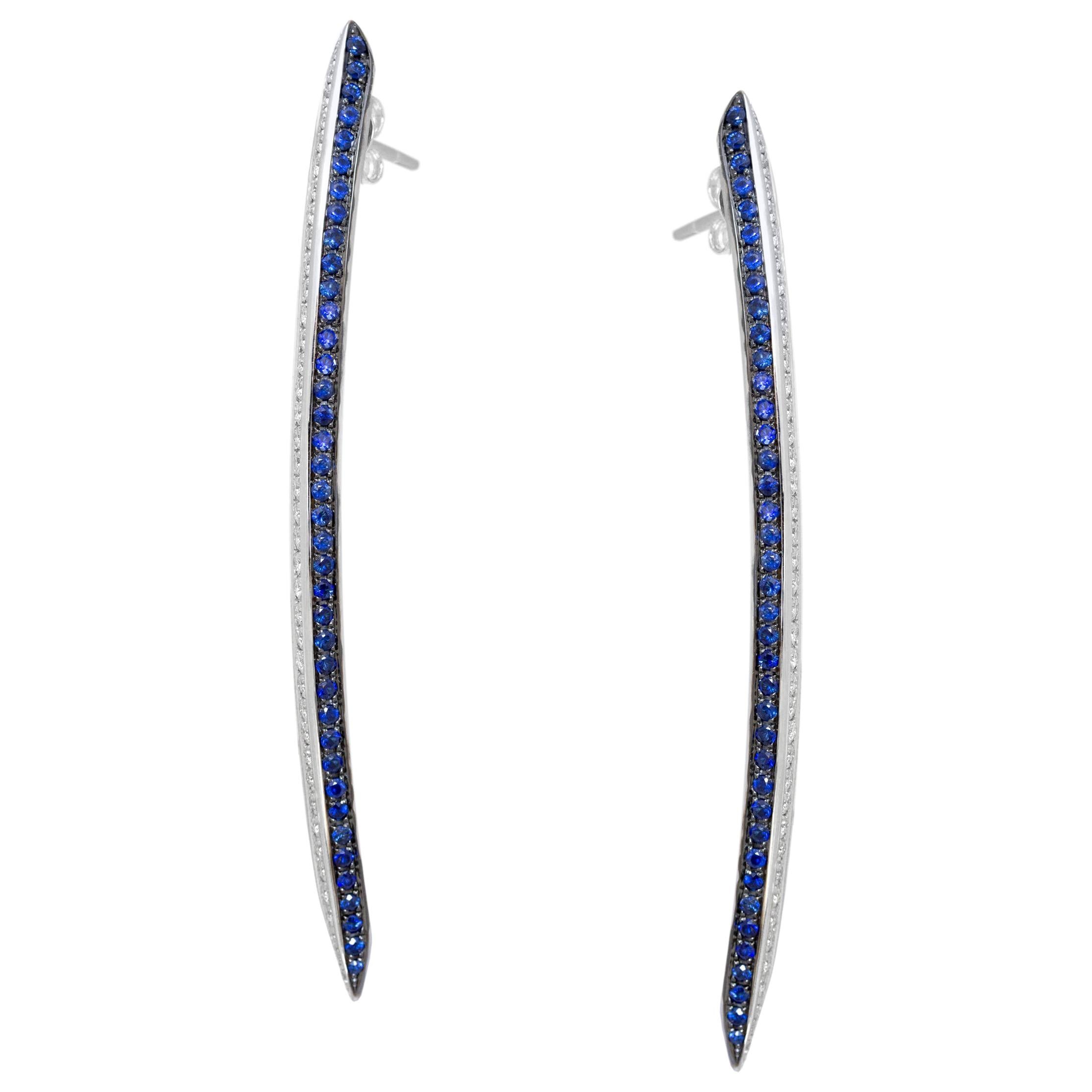 Ralph Masri Long Modernist Diamond and Sapphire Earrings For Sale