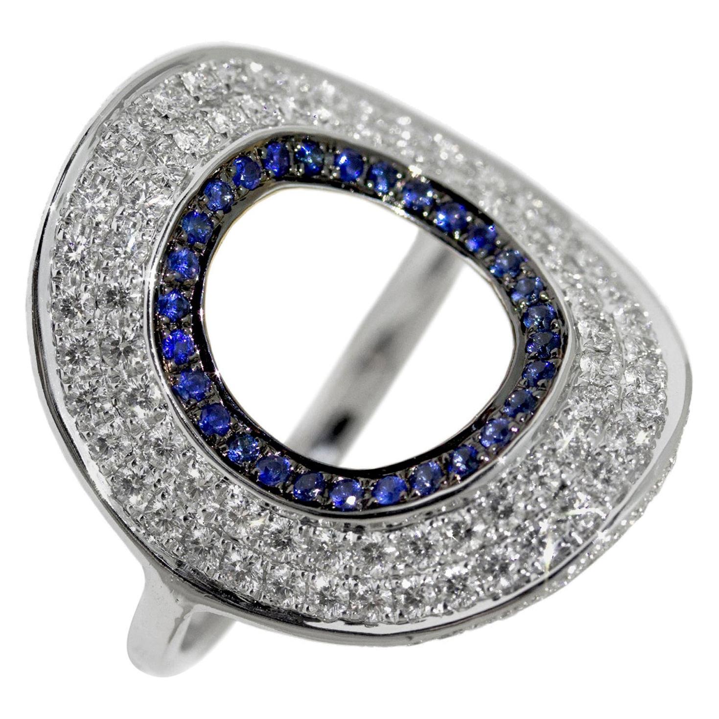 Ralph Masri Modernist Circular Diamond and Sapphire Ring