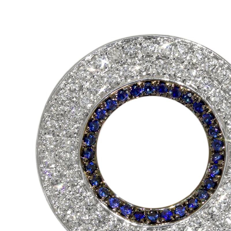 Round Cut Ralph Masri Modernist Circular Diamond and Sapphire Earrings For Sale