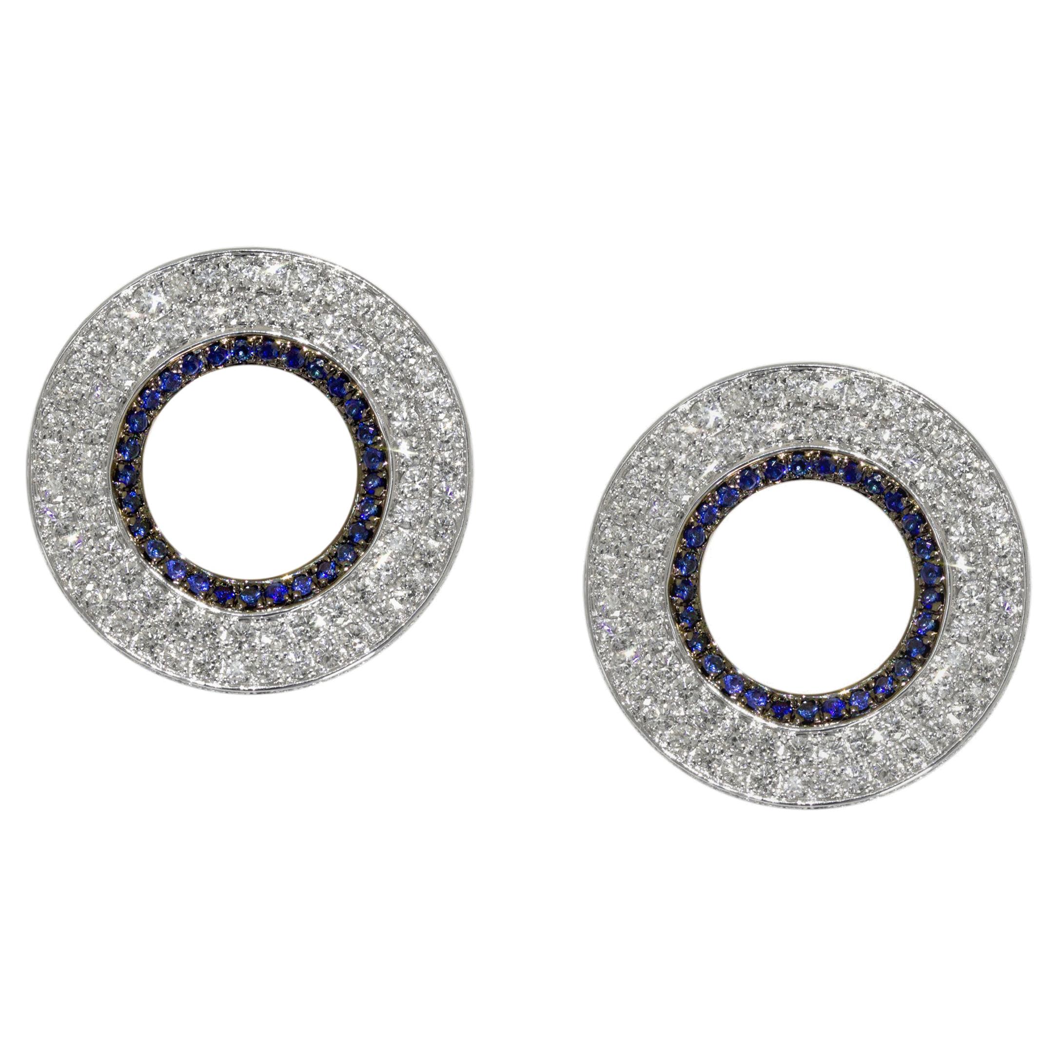 Ralph Masri Modernist Circular Diamond and Sapphire Earrings For Sale