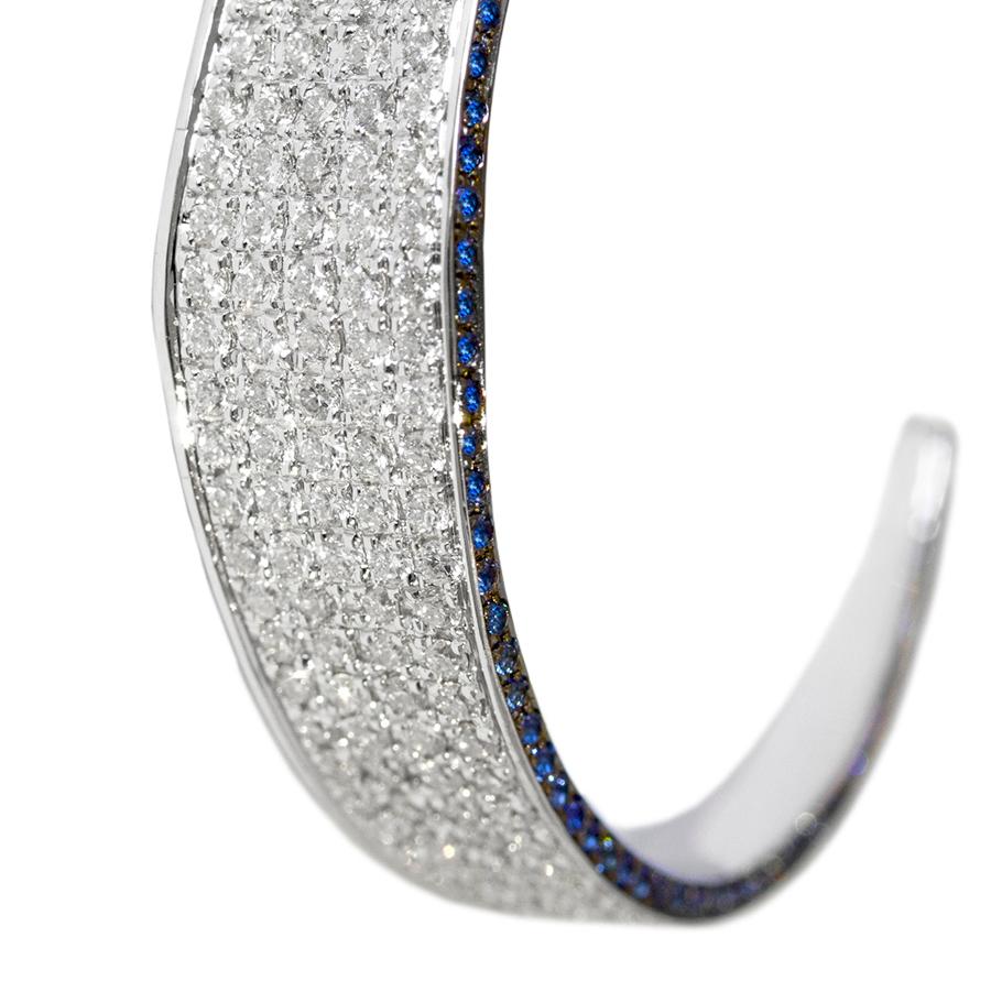 Round Cut Ralph Masri Modernist Diamond Sapphire Hoops For Sale