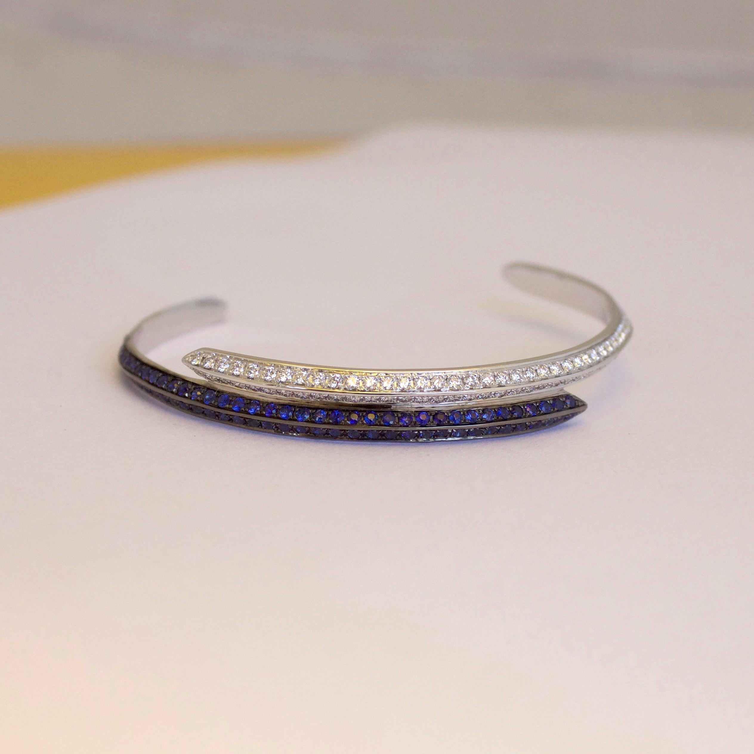 Moderniste Bracelet moderniste en diamant et saphir en vente