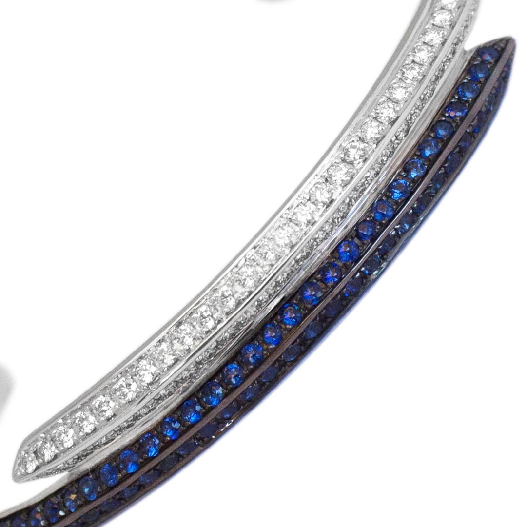 Modernist Diamond Sapphire Bangle In New Condition For Sale In Barcelona, Barcelona