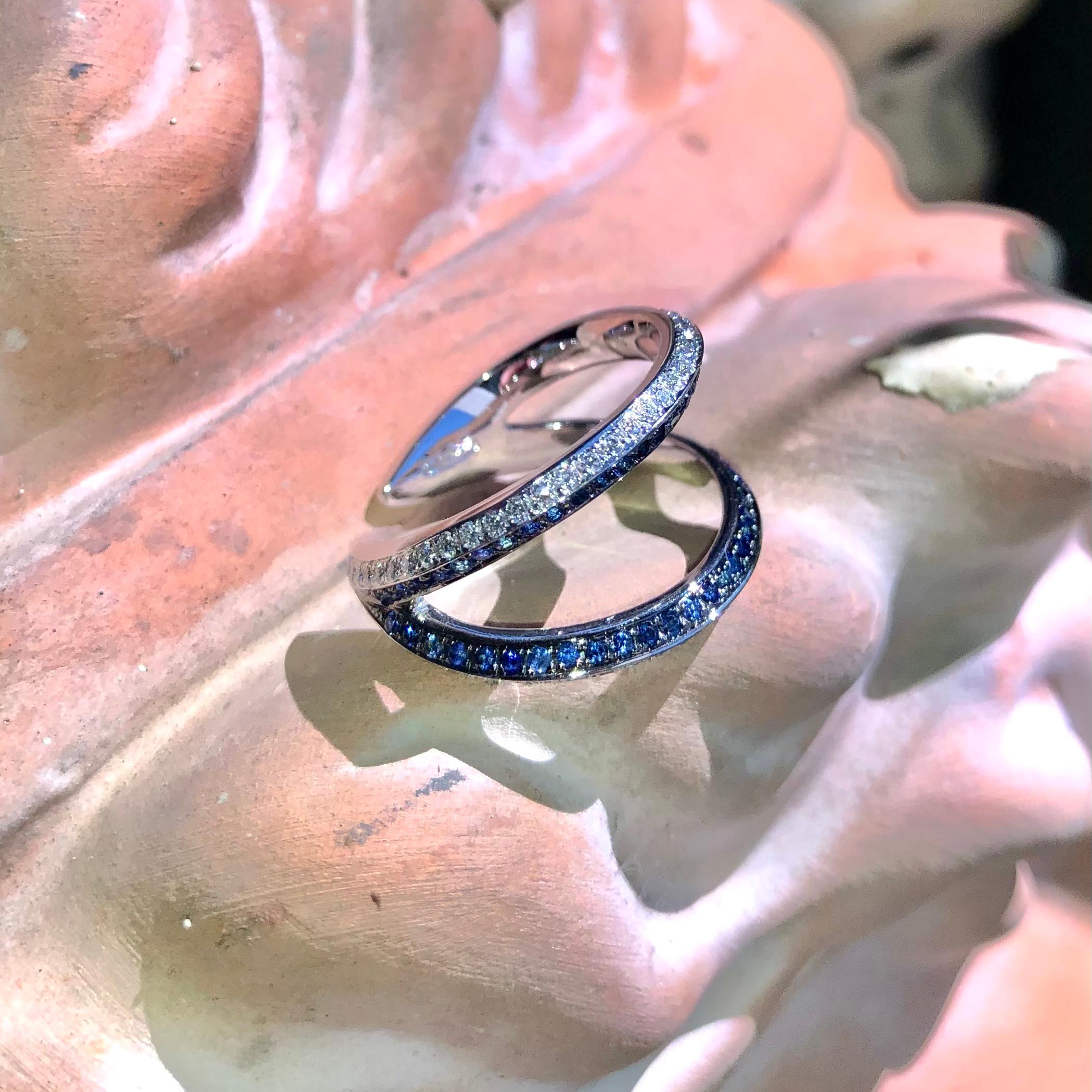 For Sale:  Ralph Masri Modernist Diamond Sapphire Double Band Ring 3