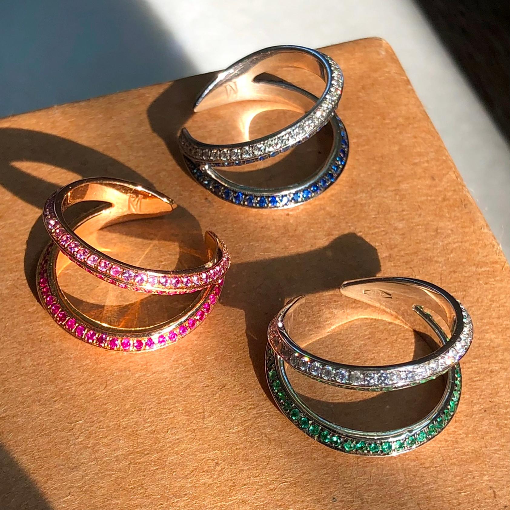 For Sale:  Ralph Masri Modernist Diamond Sapphire Double Band Ring 5