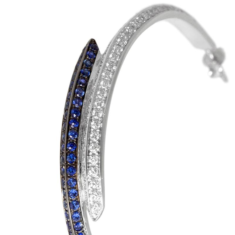 Round Cut Ralph Masri Modernist Diamond and Sapphire Double Hoops For Sale