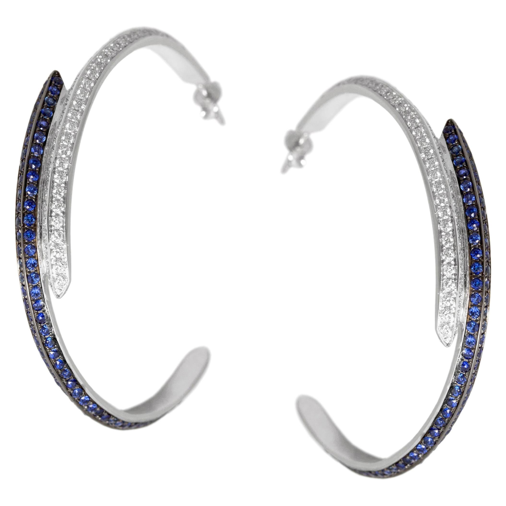 Ralph Masri Modernist Diamond and Sapphire Double Hoops For Sale