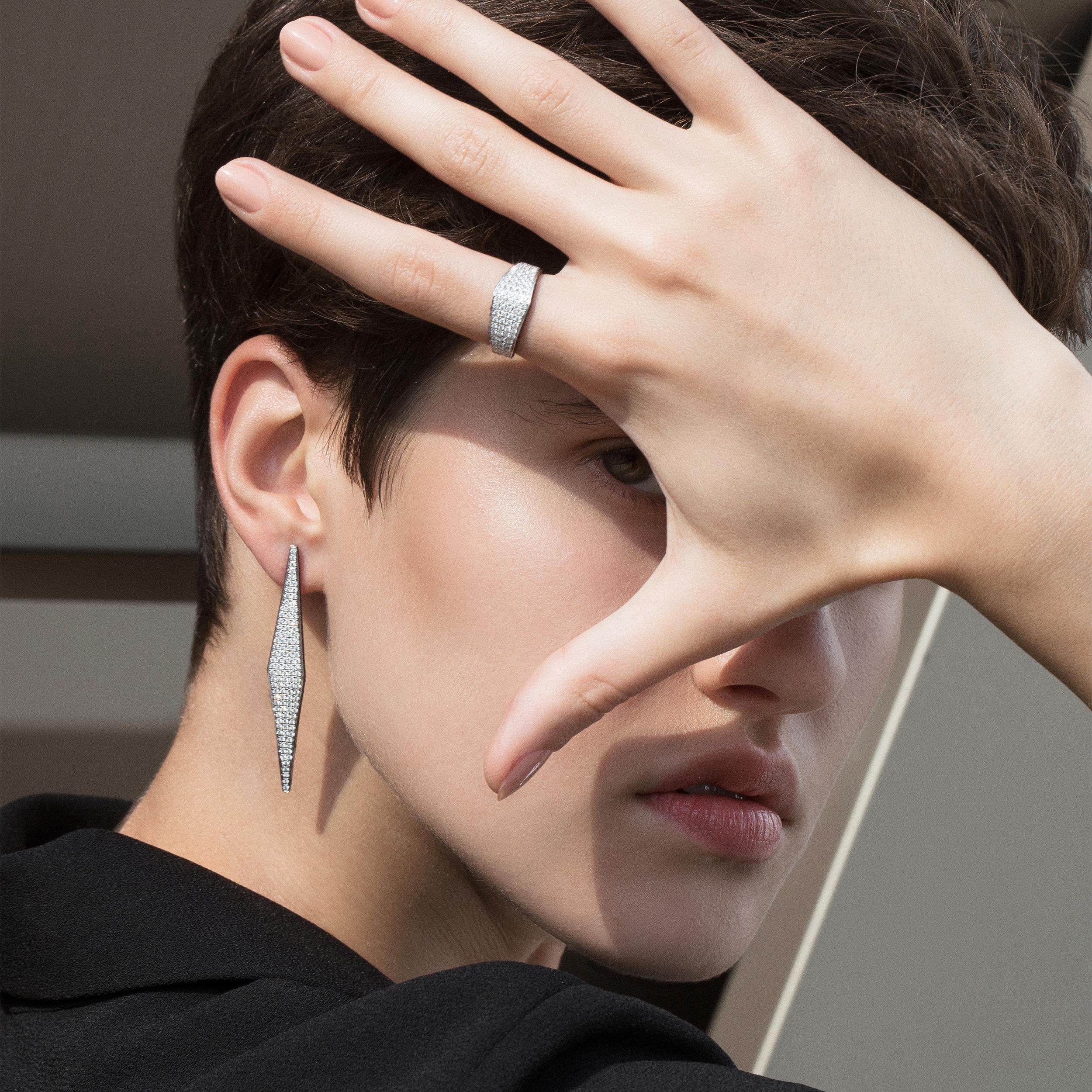Contemporary Ralph Masri Modernist Diamond Sapphire Earrings For Sale