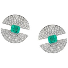 Ralph Masri Modernist Domed Emerald Diamond Earrings