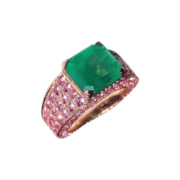 Ralph Masri Modernist 4.23ct Emerald Pink Sapphire Cocktail Ring