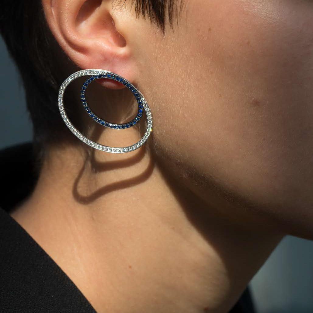 Women's Ralph Masri Modernist Oval Diamond and Sapphire Earrings For Sale