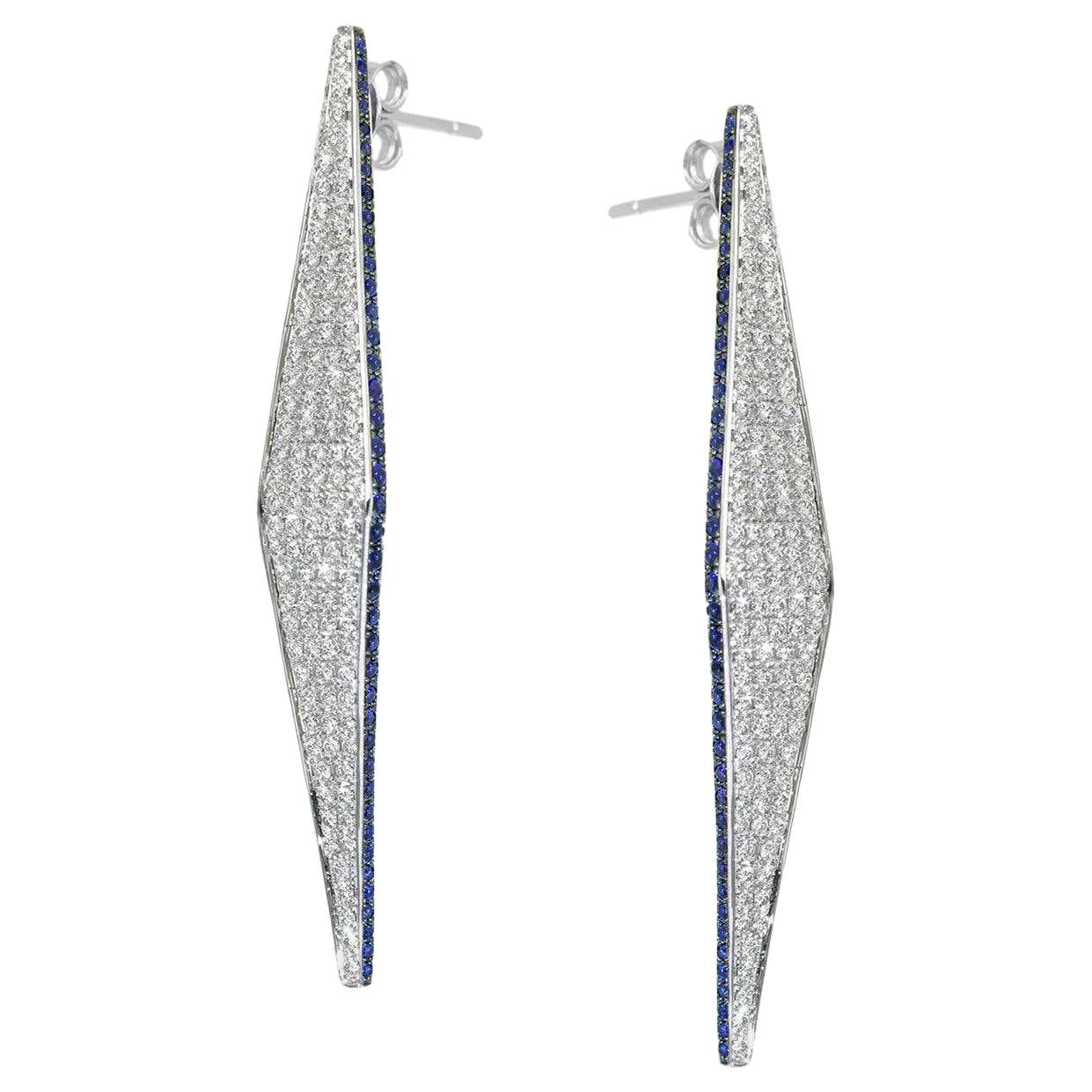 Contemporary Ralph Masri Modernist Pave Diamond and Sapphire Earrings For Sale