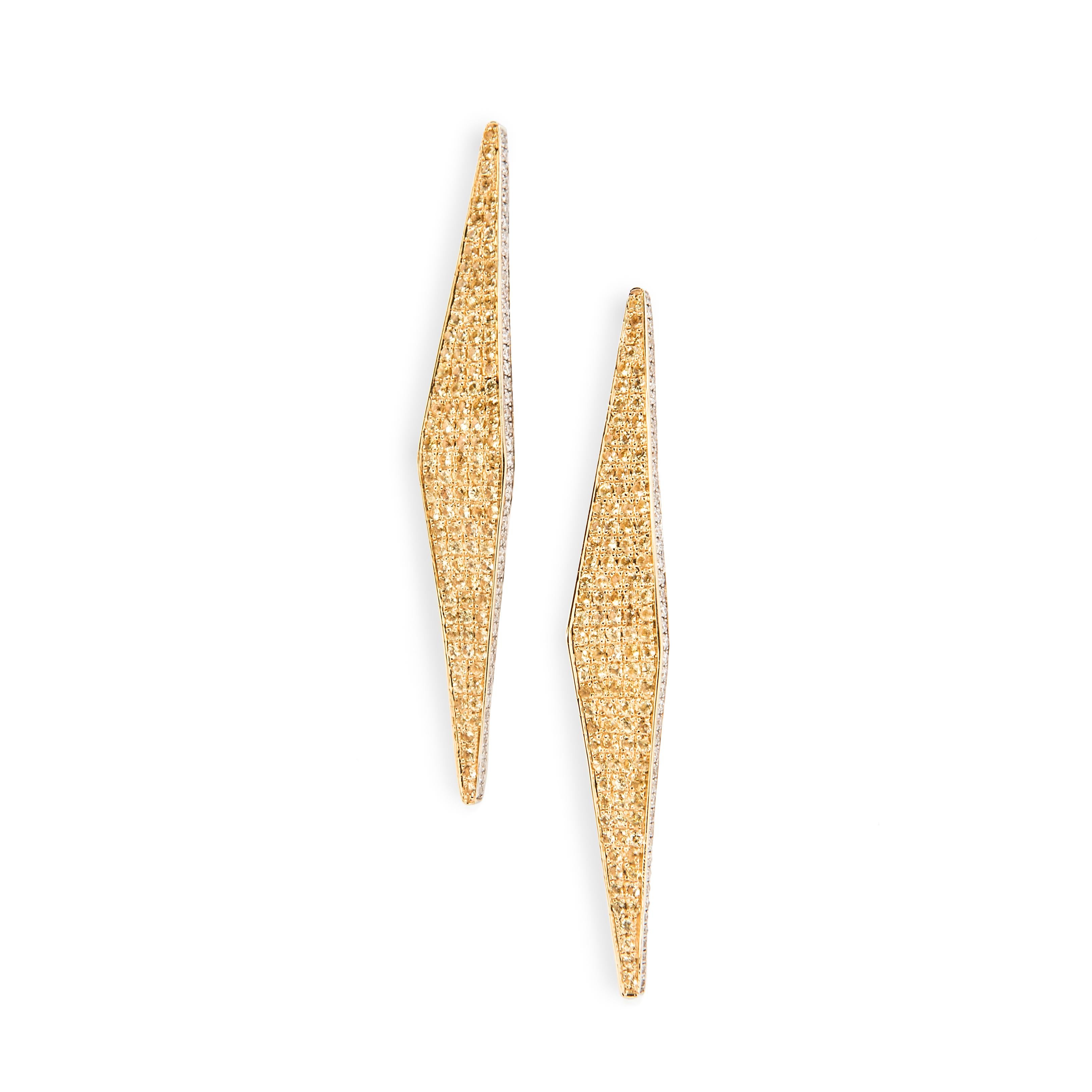 Contemporary Ralph Masri Modernist Pave Diamond and Yellow Sapphire Earrings For Sale