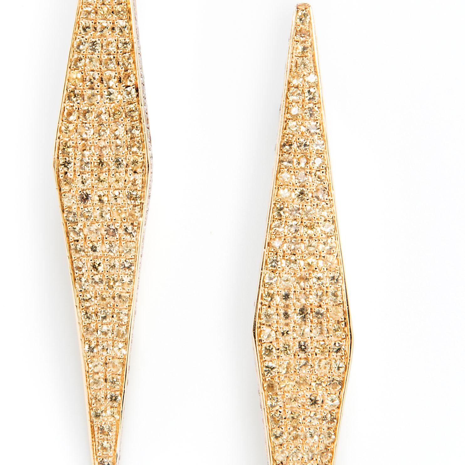 Mixed Cut Ralph Masri Modernist Pave Diamond and Yellow Sapphire Earrings For Sale