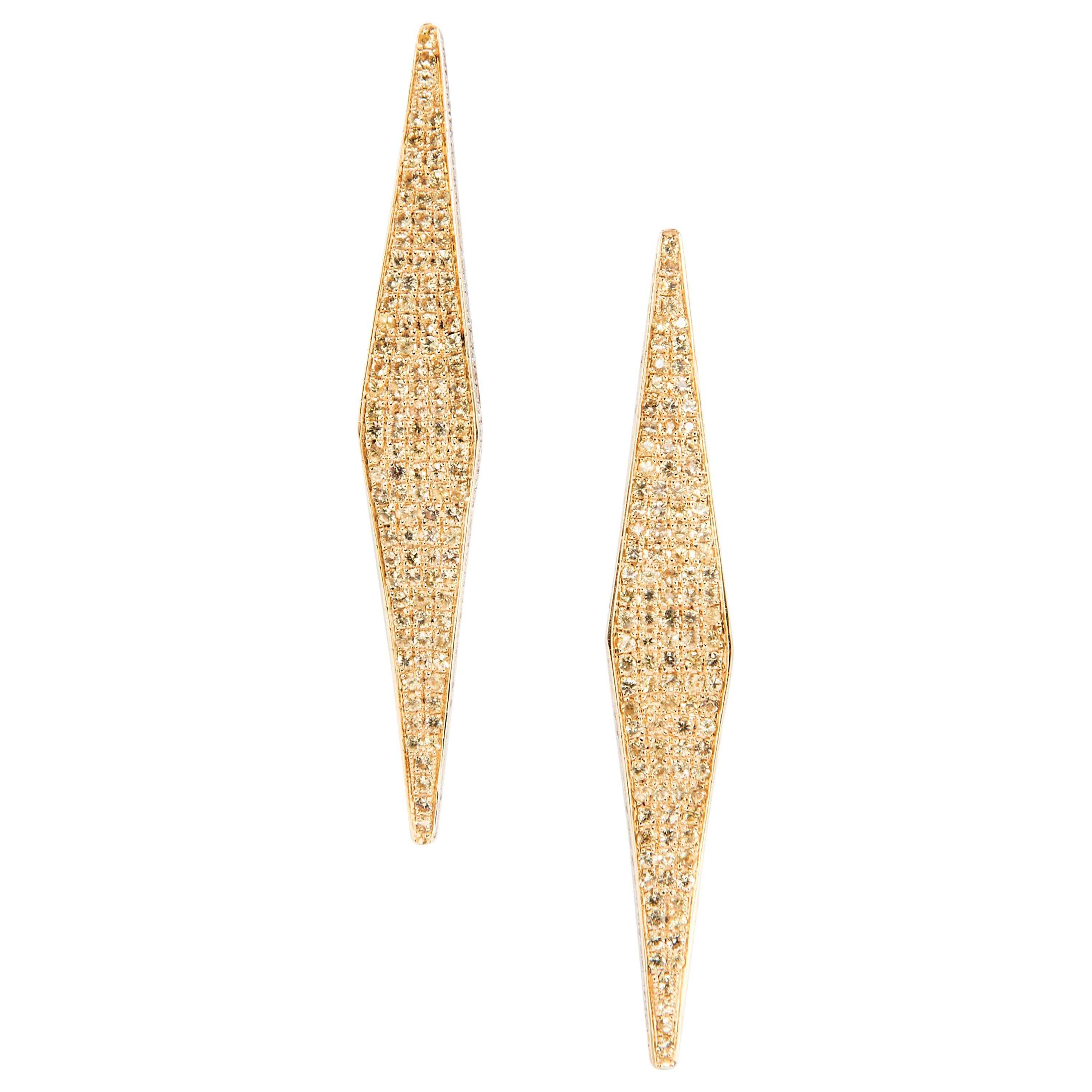Ralph Masri Modernist Pave Diamond and Yellow Sapphire Earrings For Sale