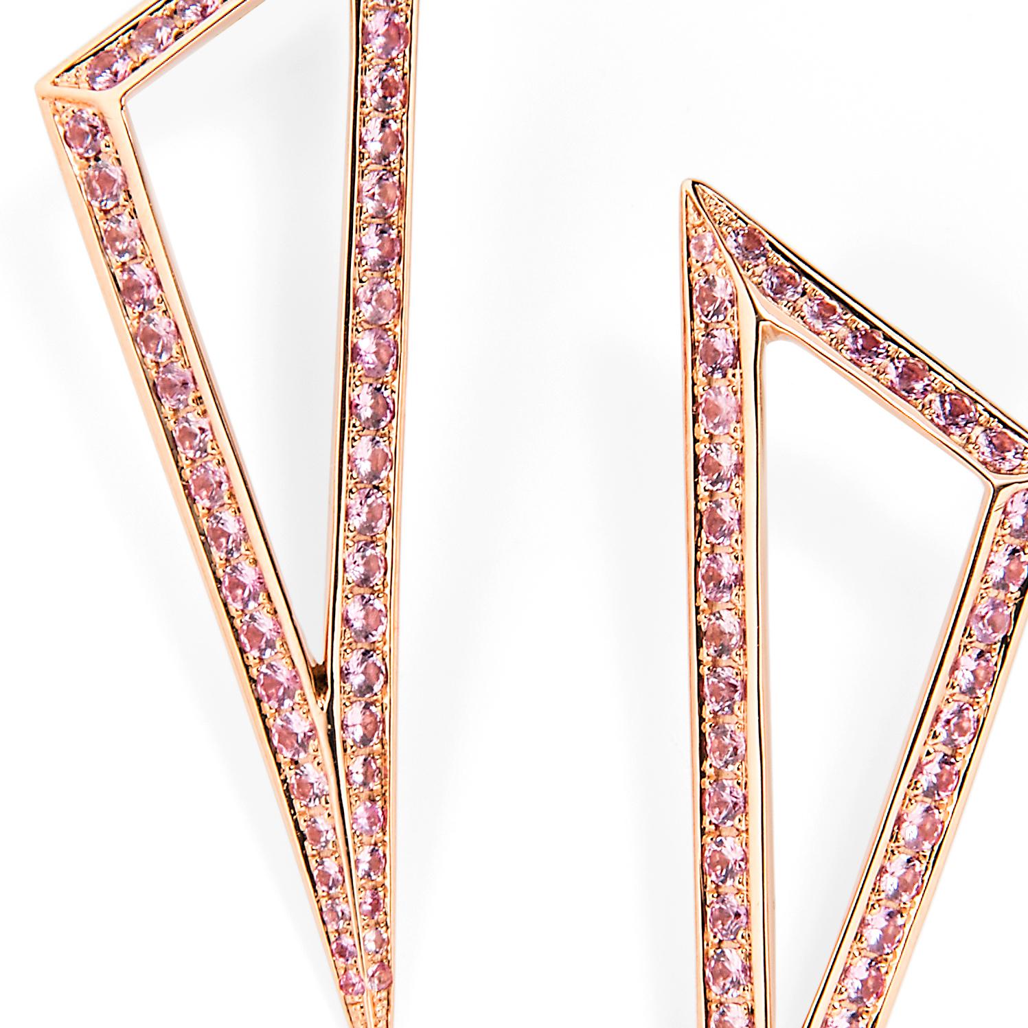 Women's Ralph Masri Modernist Pink Sapphire Triangle Earrings For Sale