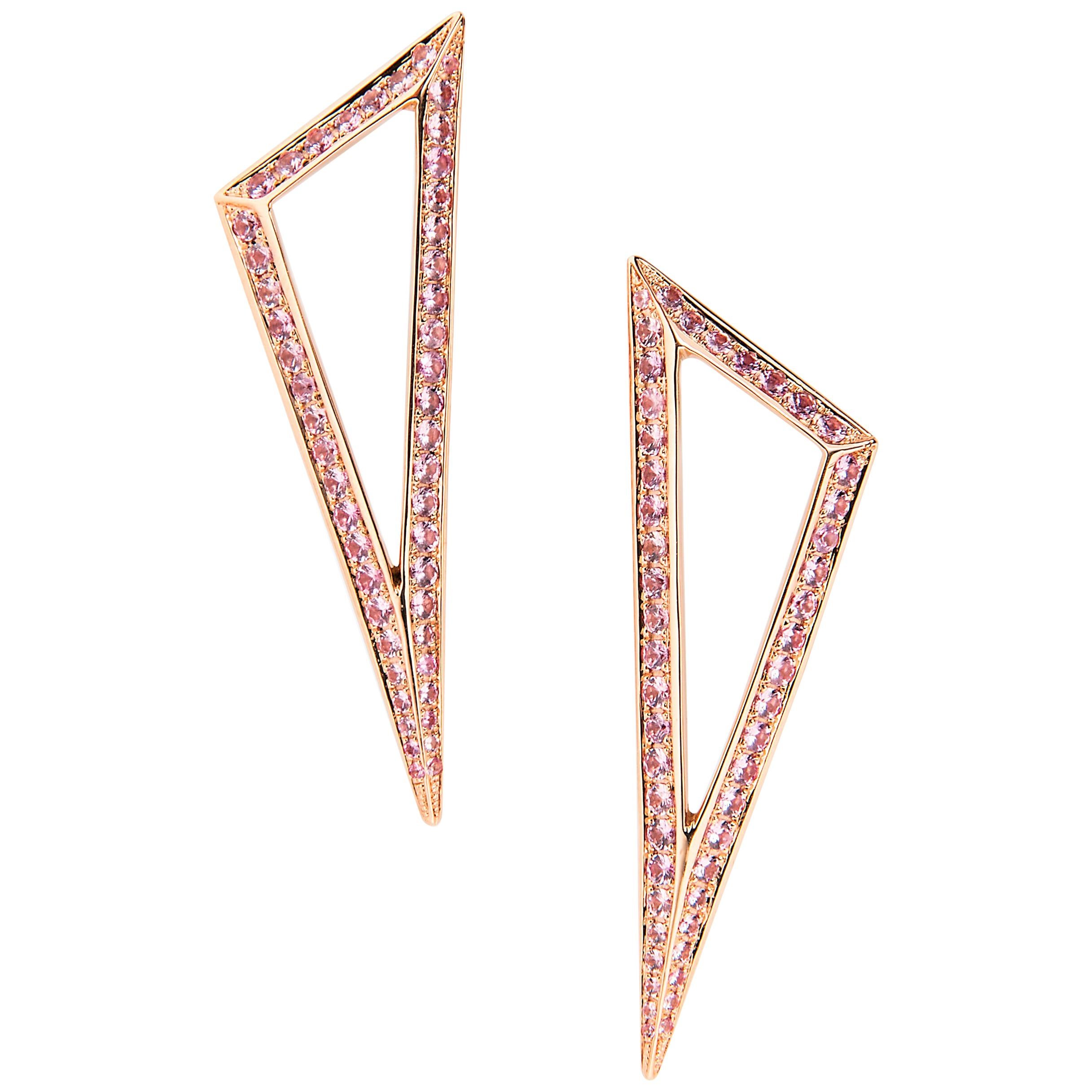 Modernistische rosa Saphir-Dreieck-Ohrringe von Ralph Masri