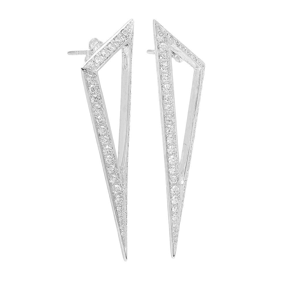 Round Cut Ralph Masri Modernist Triangular Diamond Earrings For Sale