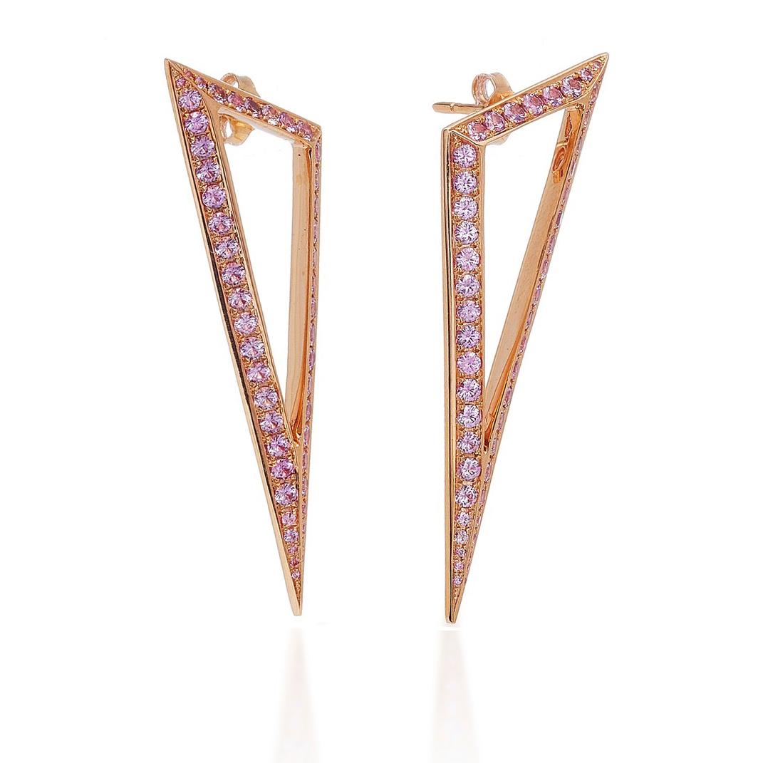 Round Cut Ralph Masri Modernist Triangular Pink Sapphire Earrings For Sale