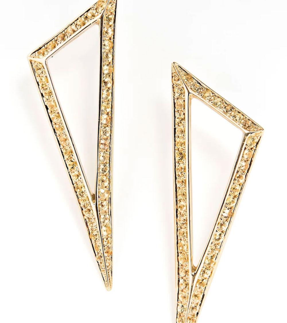 Mixed Cut Ralph Masri Modernist Yellow Sapphire Triangle Earrings For Sale