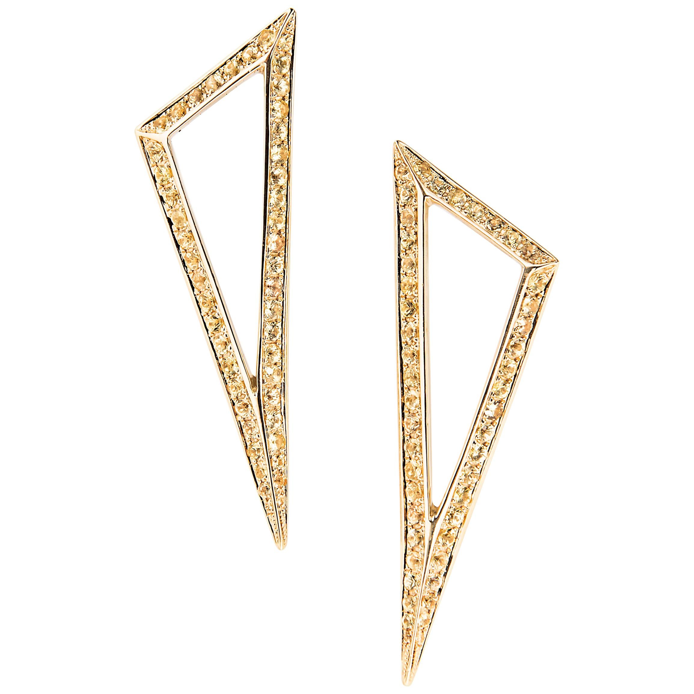 Modernistische gelbe Saphir-Dreieck-Ohrringe von Ralph Masri