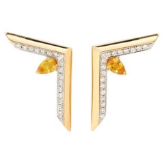 Ralph Masri Phoenician Script 18kt Yellow Gold Diamond Sapphire Earrings