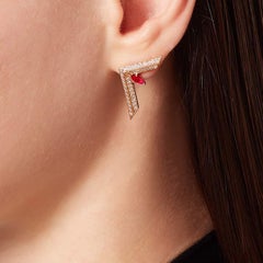 Ralph Masri Phoenician Script Diamond and Ruby Earrings