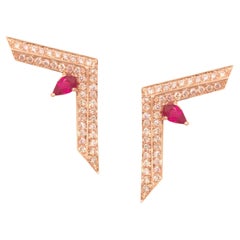 Ralph Masri Phoenician Script Diamond and Ruby Earrings