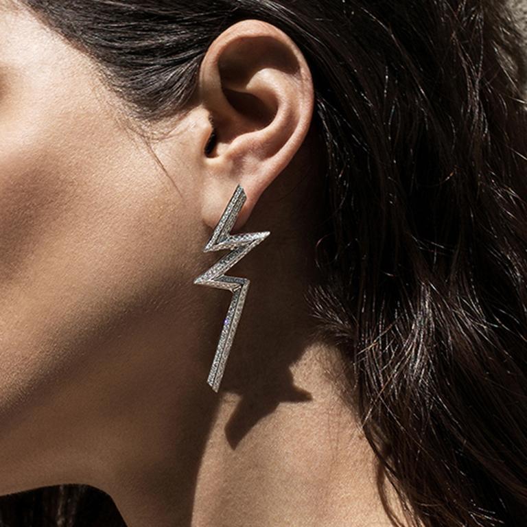 Contemporary Ralph Masri Phoenician Script Diamond Bolt Earrings For Sale