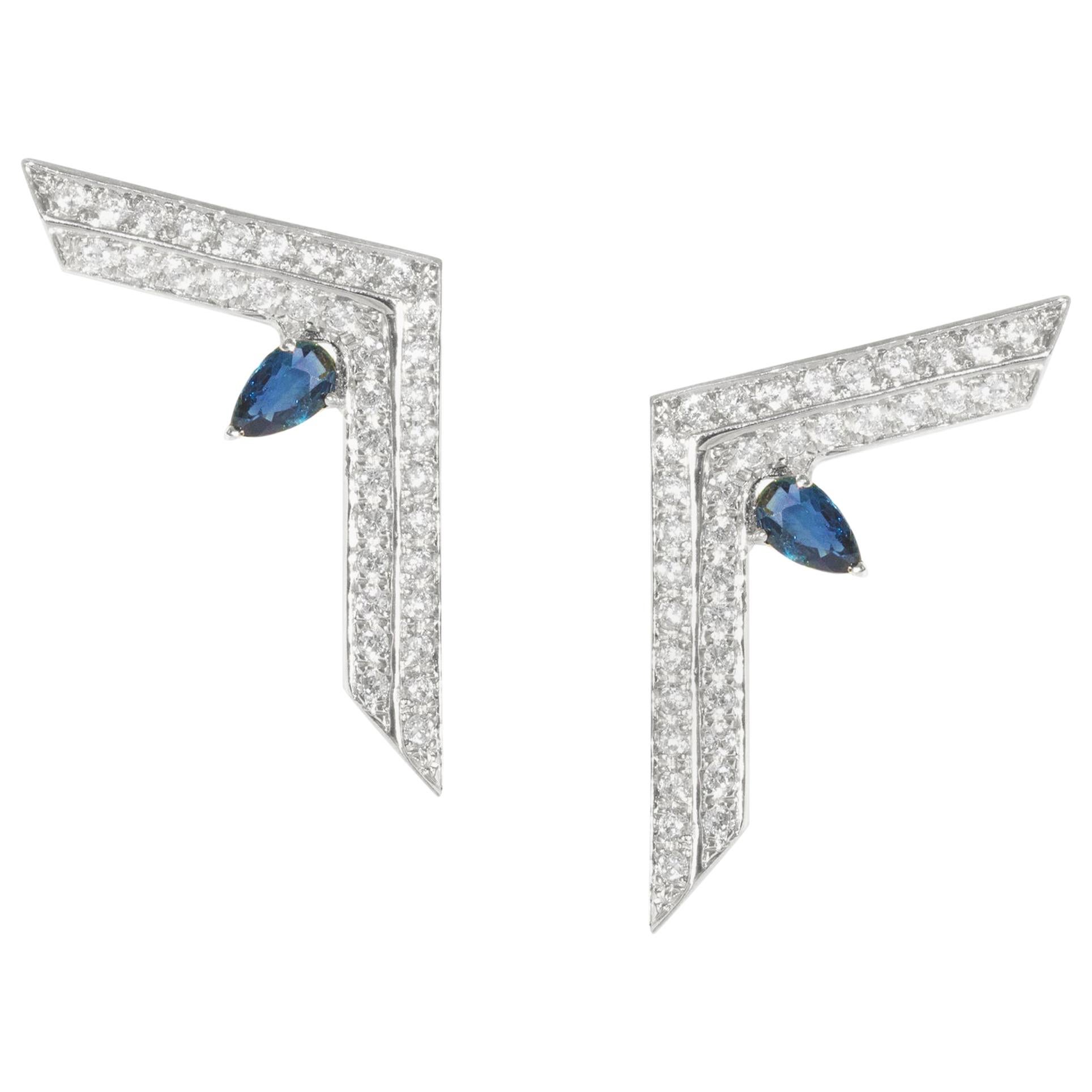 Ralph Masri Phoenician Script Diamond and Sapphire Earrings