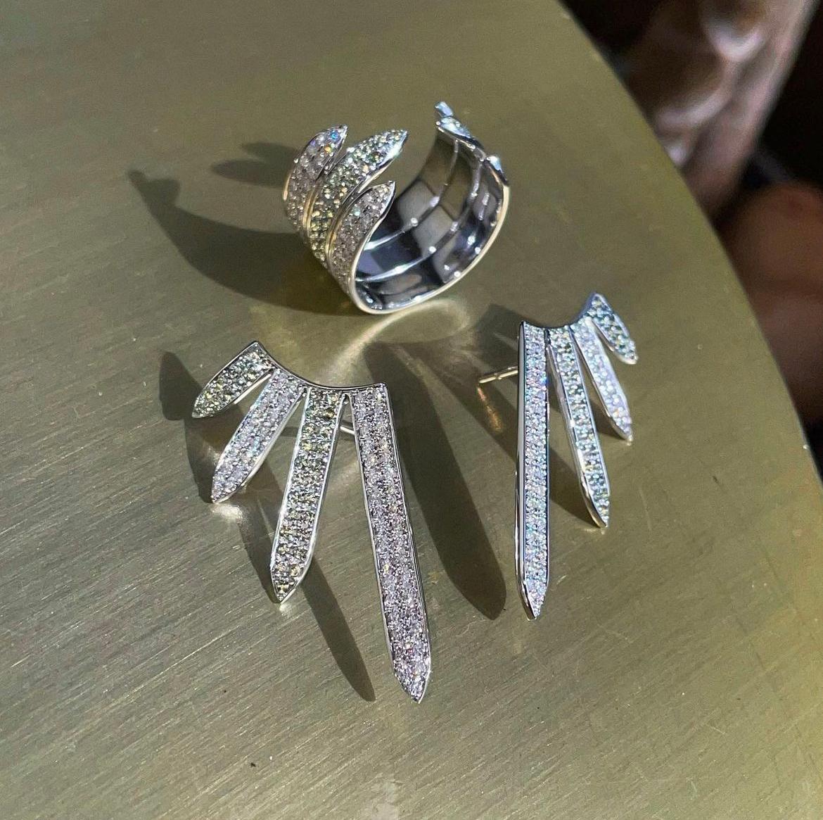 Modern Ralph Masri Sacred Windows Diamond Green Sapphire Earrings For Sale