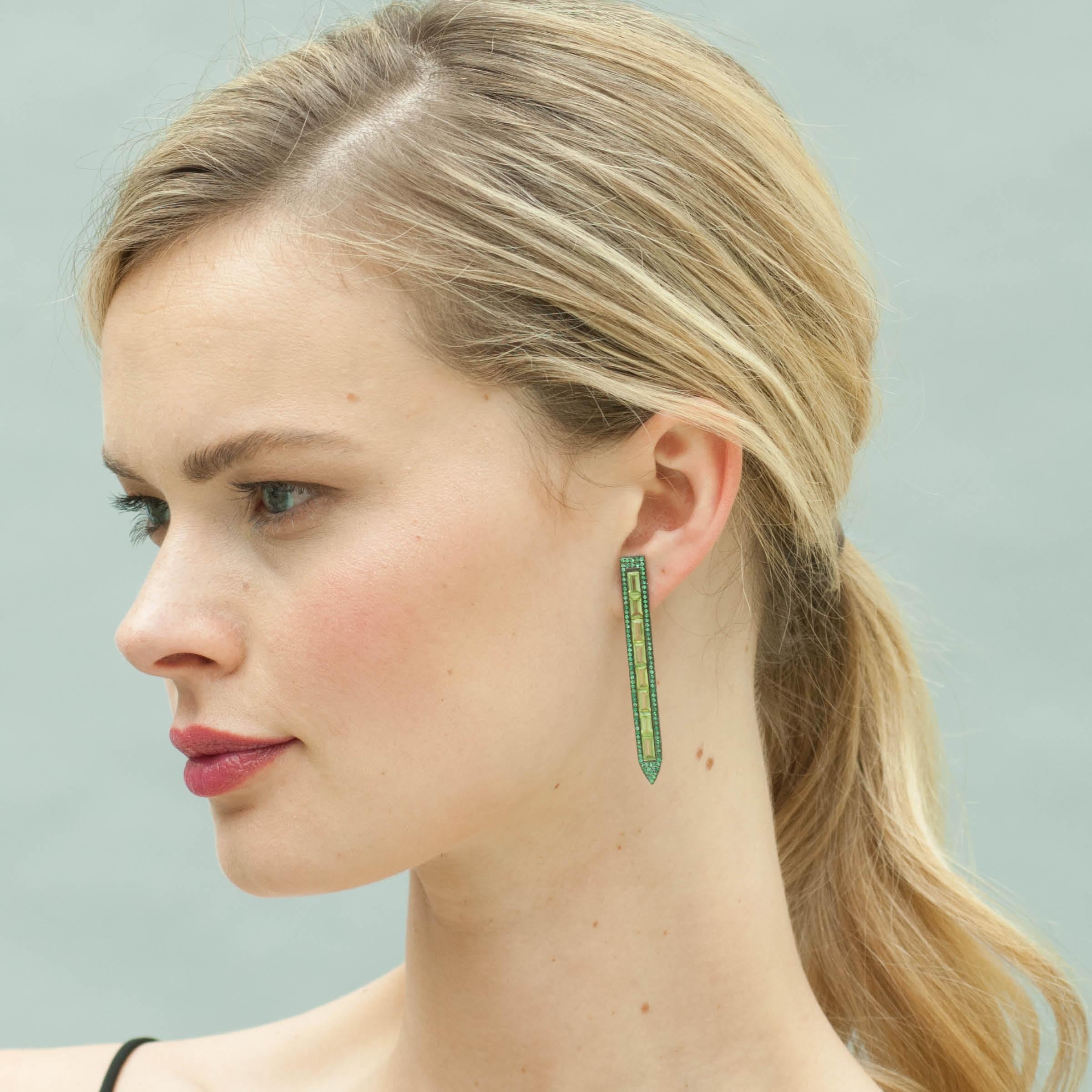 Contemporary Ralph Masri Sacred Windows Peridot and Emerald Earrings For Sale