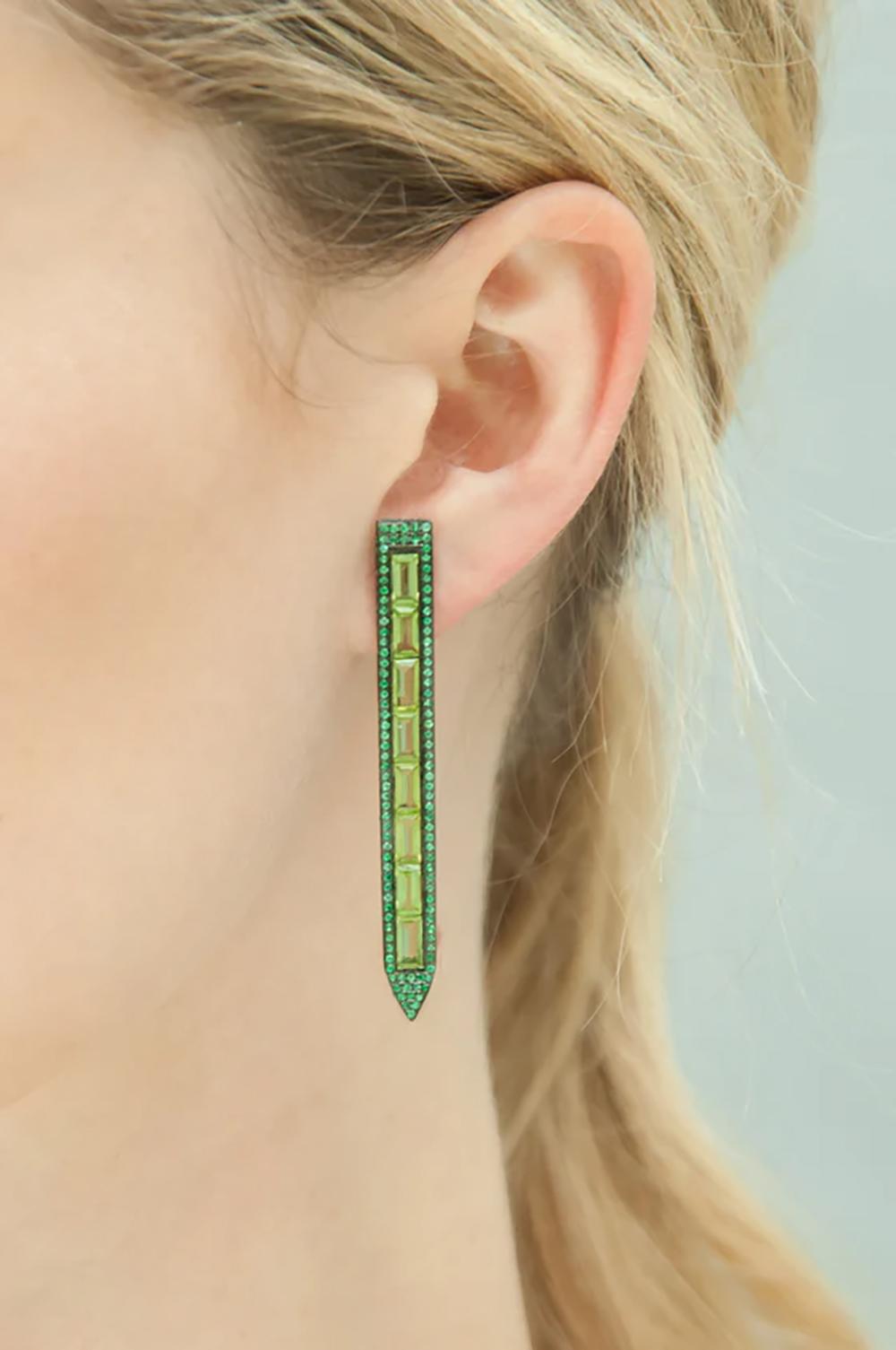 Mixed Cut Ralph Masri Sacred Windows Peridot and Emerald Earrings For Sale