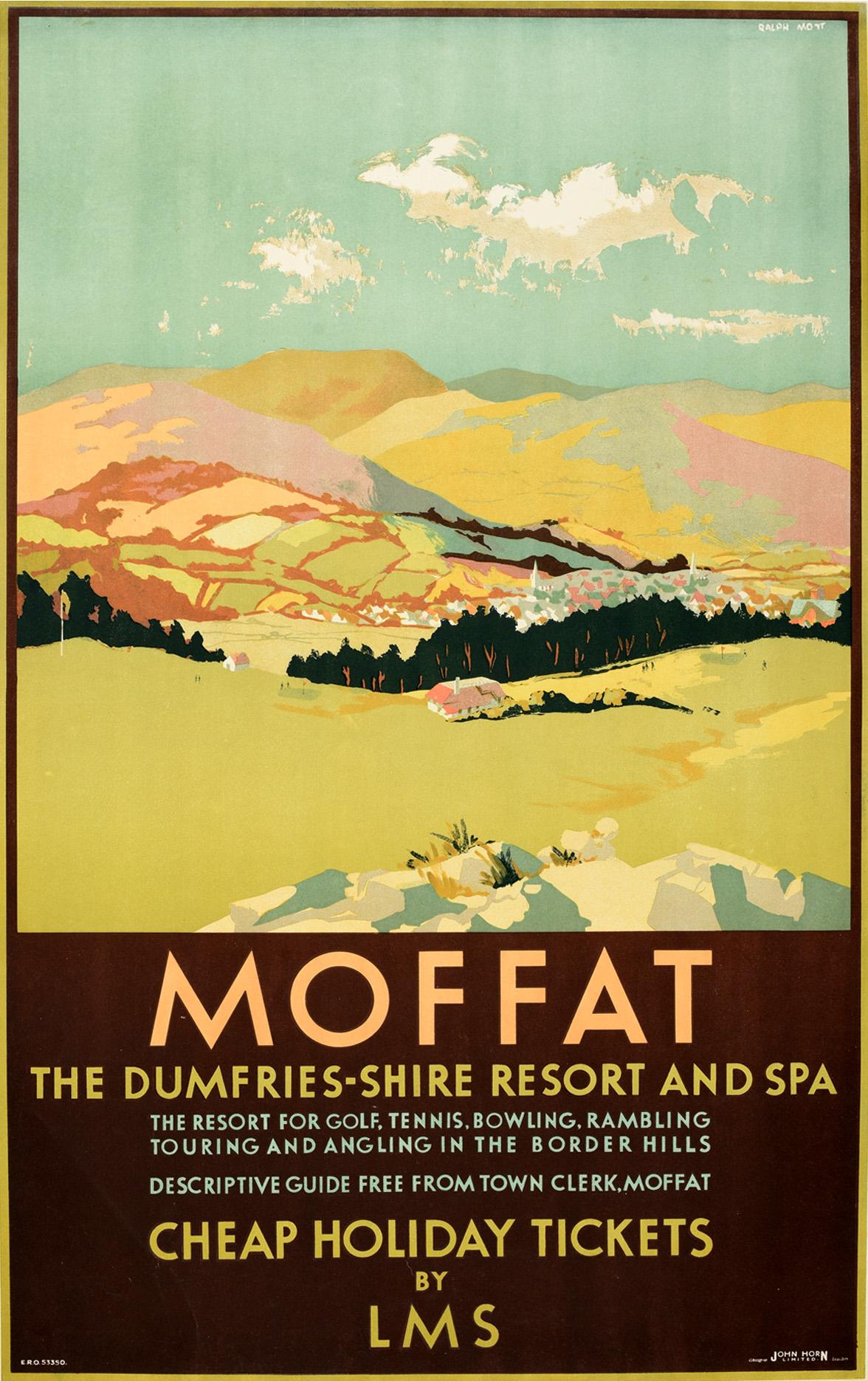 Ralph Mott Print - Original Vintage Poster For Moffat Dumfries Scotland Spa Golf LMS Railway Travel