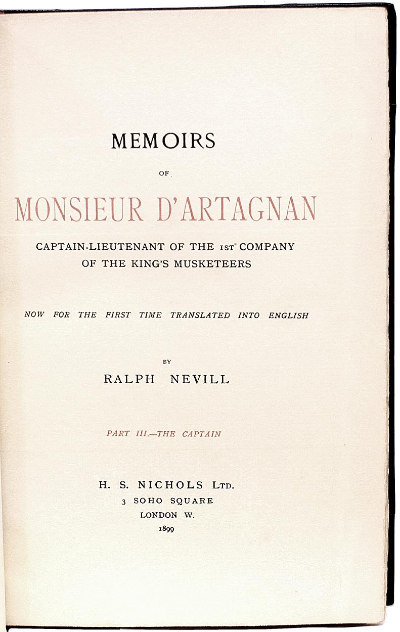 Ralph Nevill, Memoirs of Monsieur D'artagnan, 1899 Second Edition Revised 3 Vols In Good Condition In Hillsborough, NJ