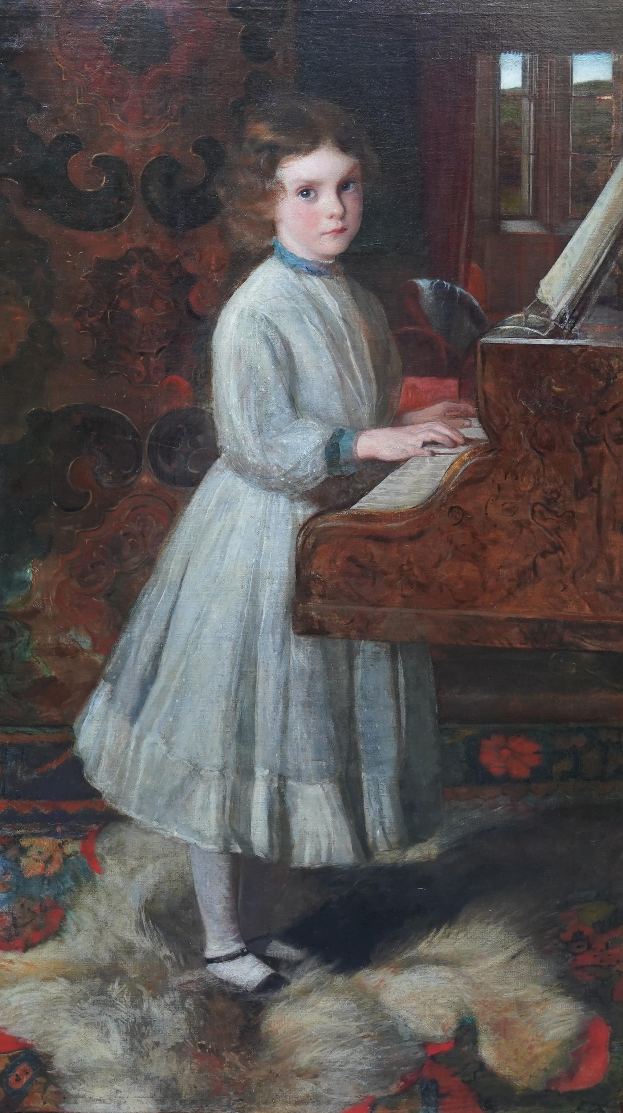 Ritratto di ragazza che suona il pianoforte - Quadro ad olio di arte musicale del XIX secolo britannico in vendita 7