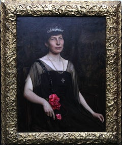 Antique  Portrait of an Edwardian Lady - British 1900 art female portrait oil painting