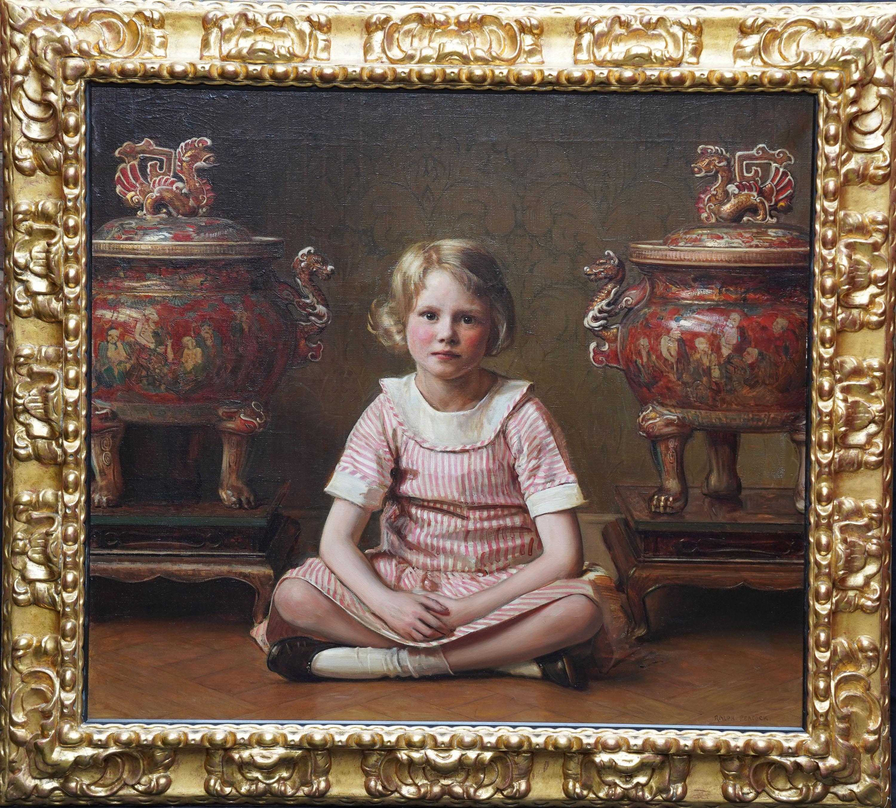 Portrait of Mary - British RA exh interior portrait oil painting Japanese urns 9