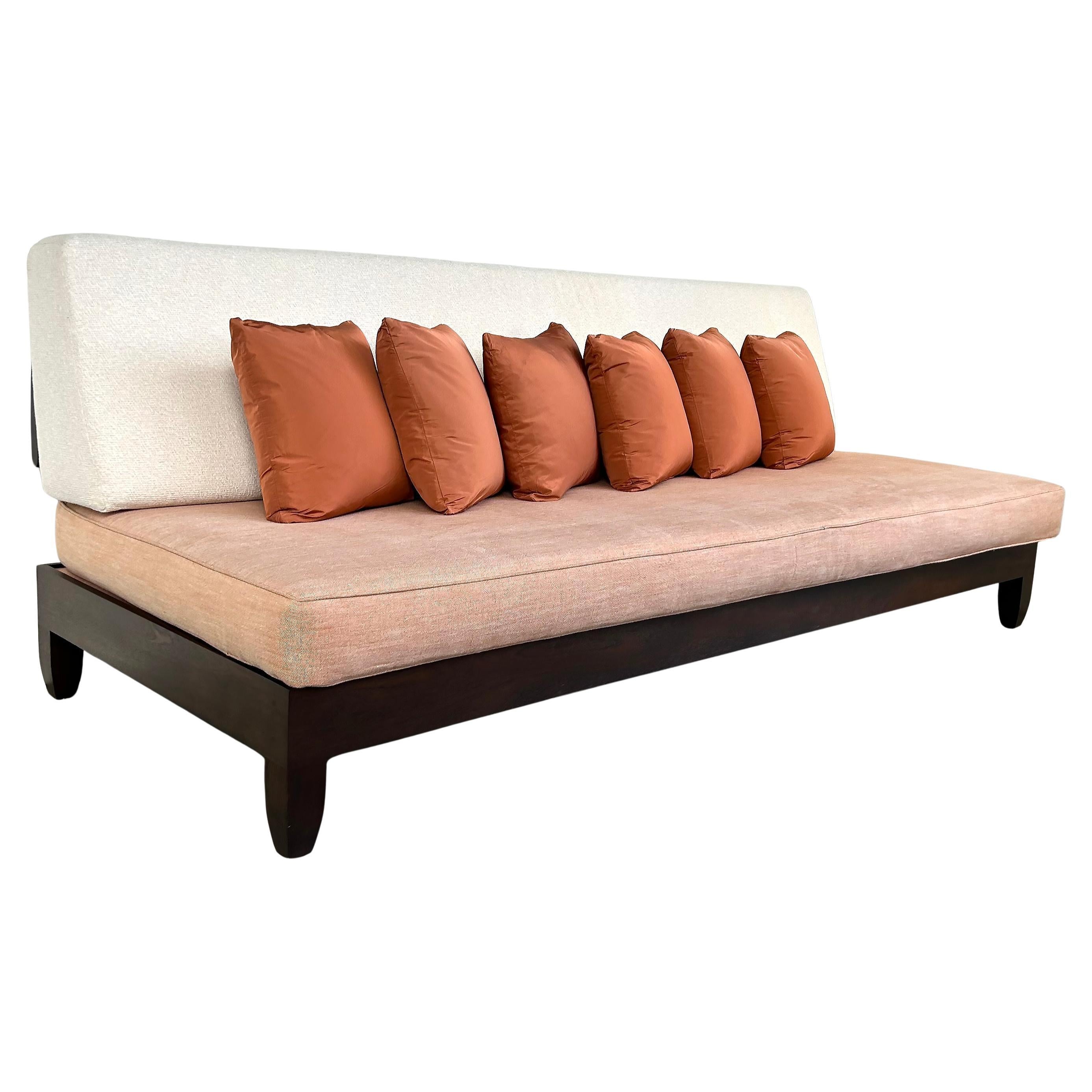 Ralph Pucci Chris Lehrecke Armless Mahogany Sofa With Loose Cushions
